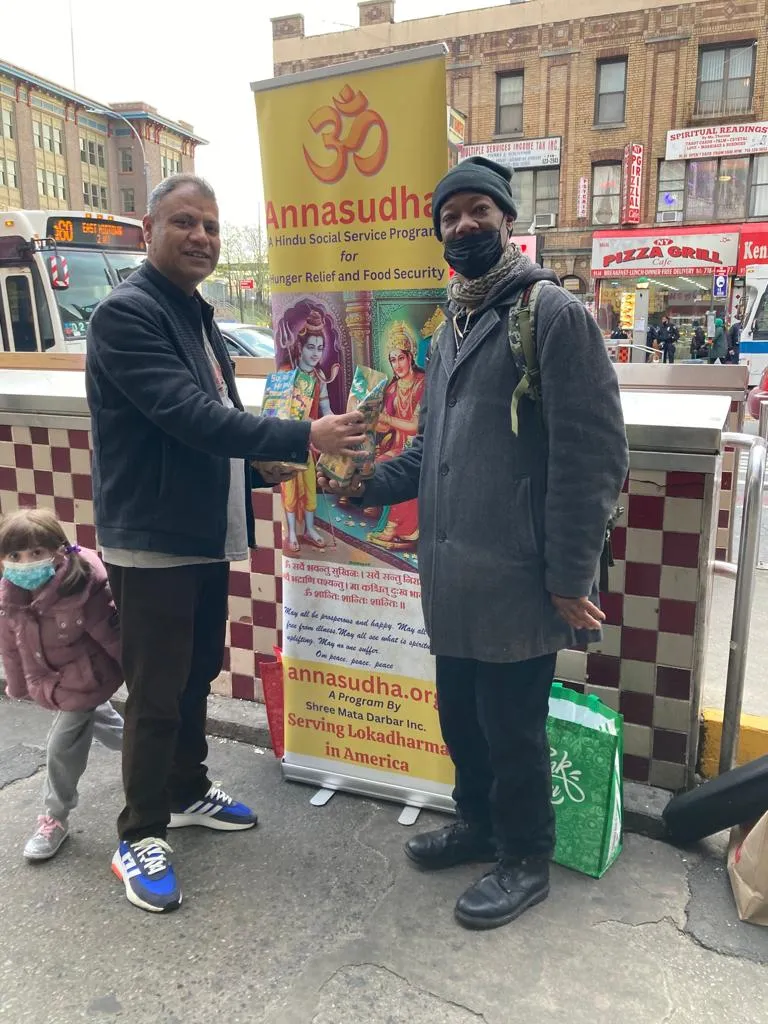 Free Food Distributed on the Streets of Jamaica, New York City Shankaracharya Jayanti